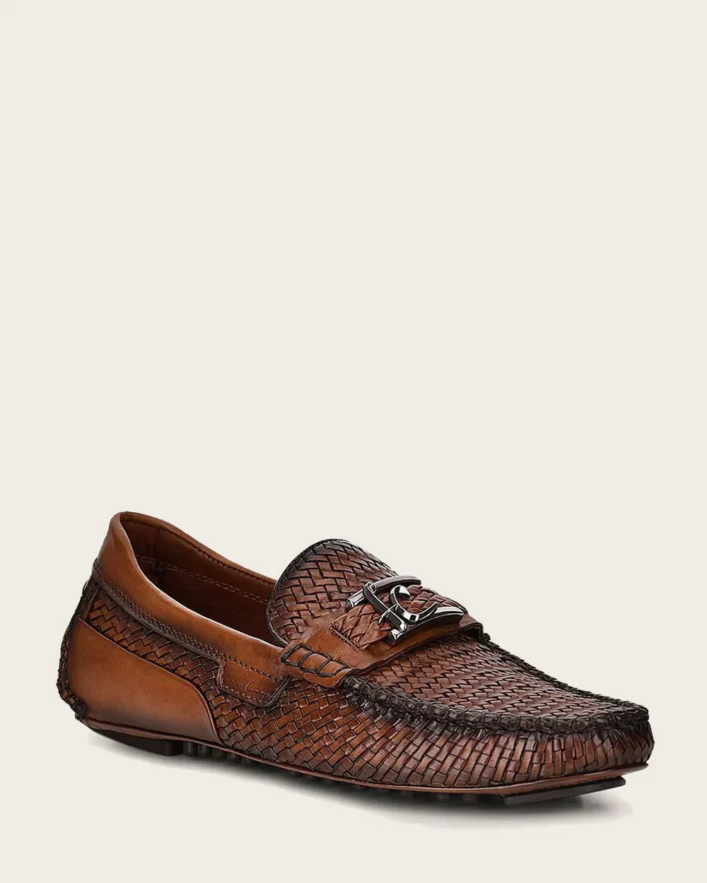 Driver embroidered brown shoe