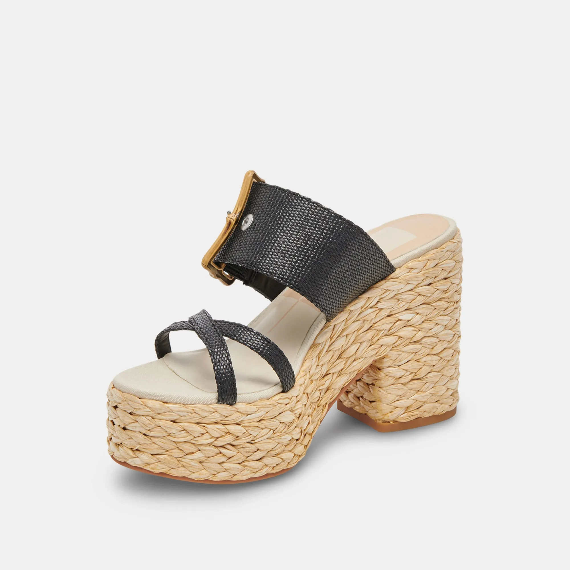 EDWINA HEELS ONYX RAFFIA