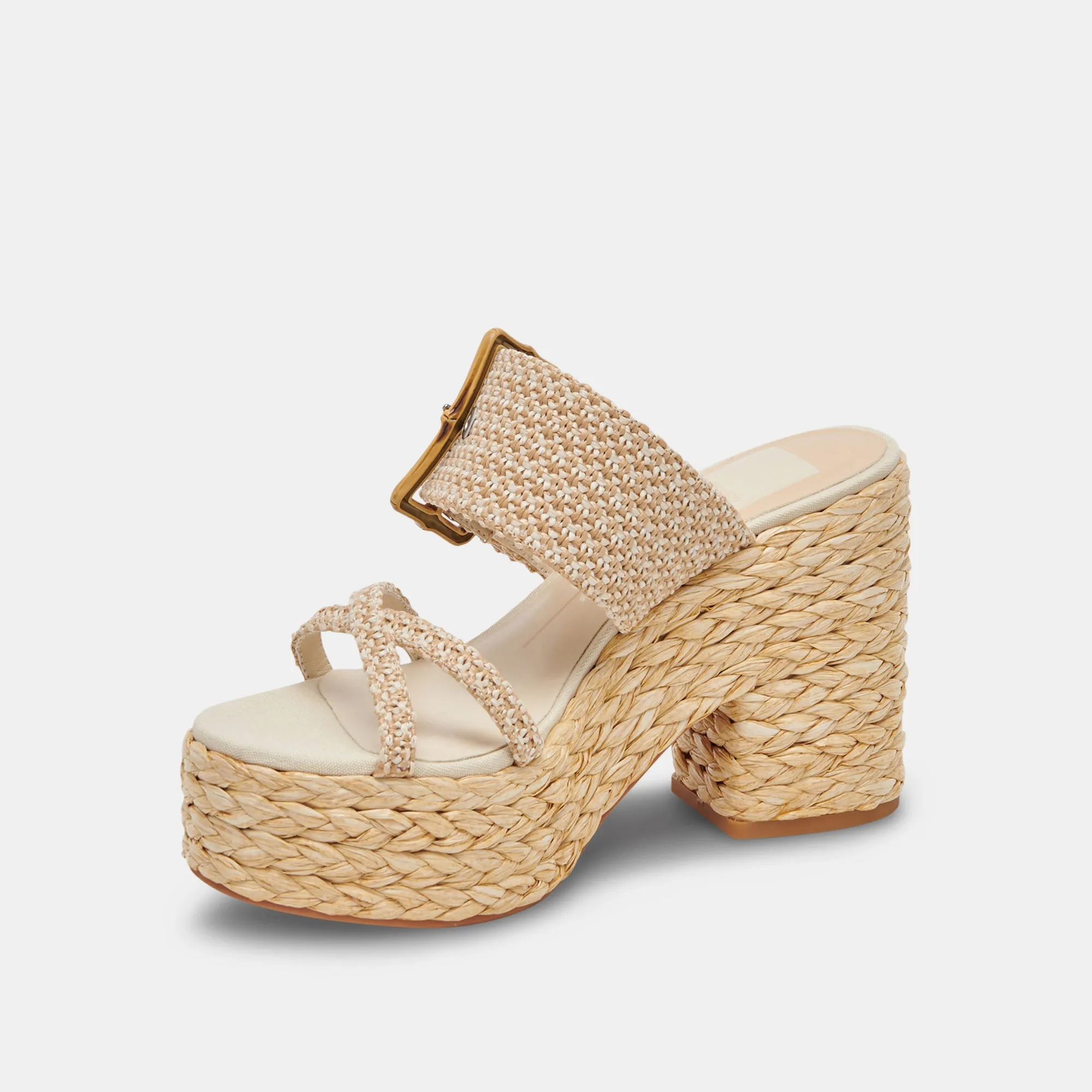 EDWINA HEELS WHITE NATURAL RAFFIA