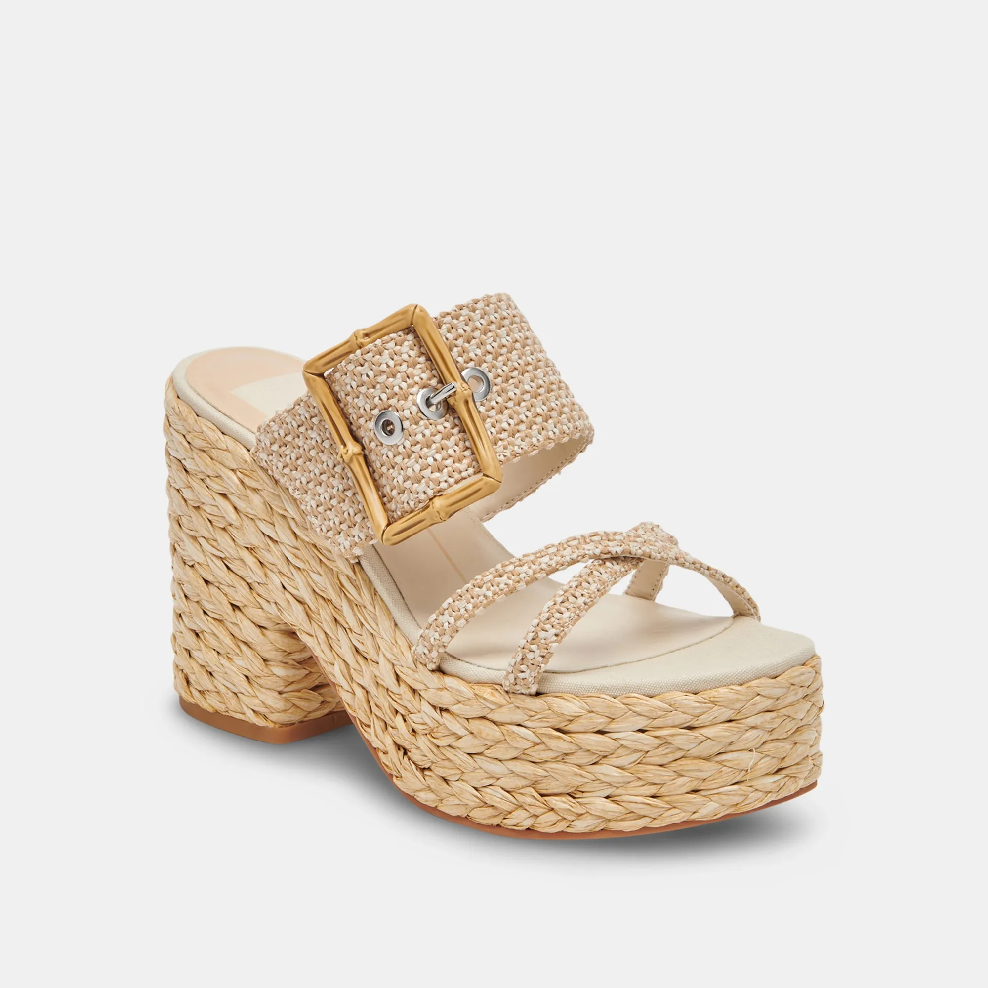 EDWINA HEELS WHITE NATURAL RAFFIA