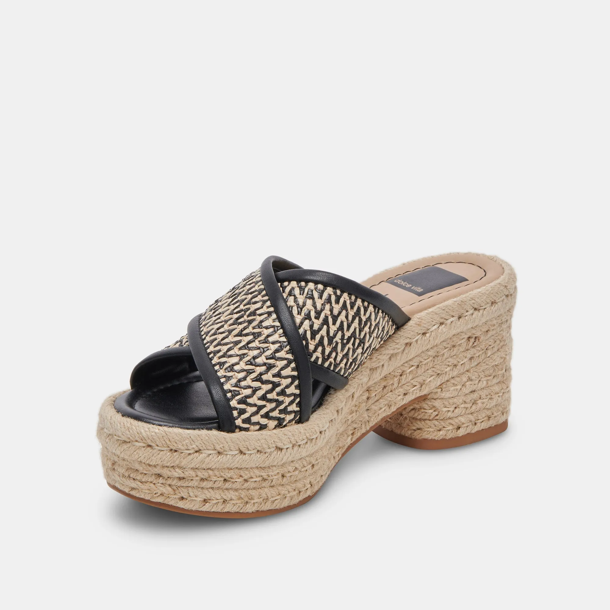 ELDORA HEELS WHITE BLACK RAFFIA - re:vita