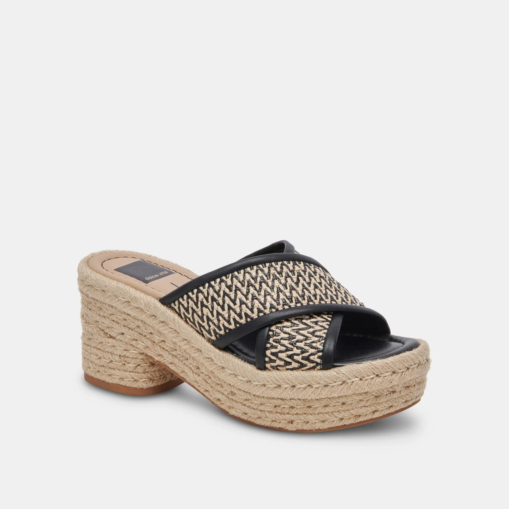 ELDORA HEELS WHITE BLACK RAFFIA - re:vita