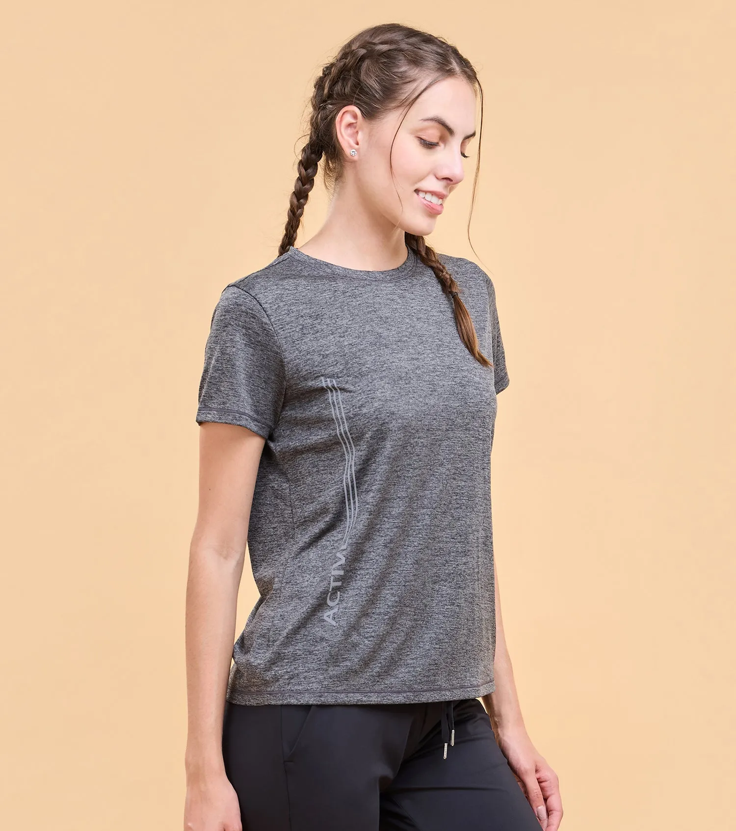 Enamor Womens Athleisure A309- Basic Workout Dry Fit Crew Neck Activewear Tee