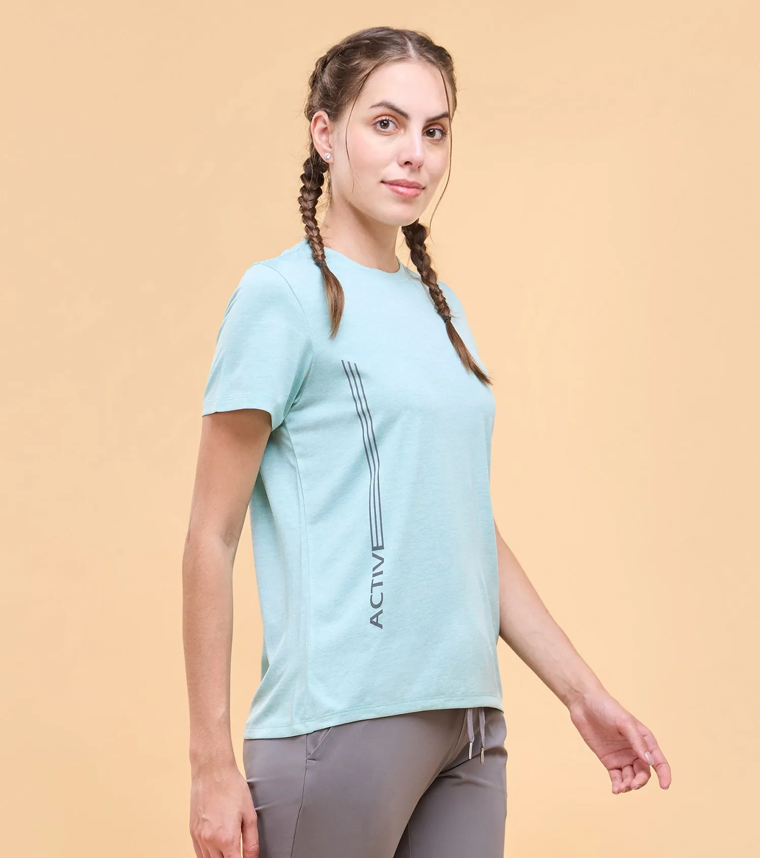 Enamor Womens Athleisure A309- Basic Workout Dry Fit Crew Neck Activewear Tee