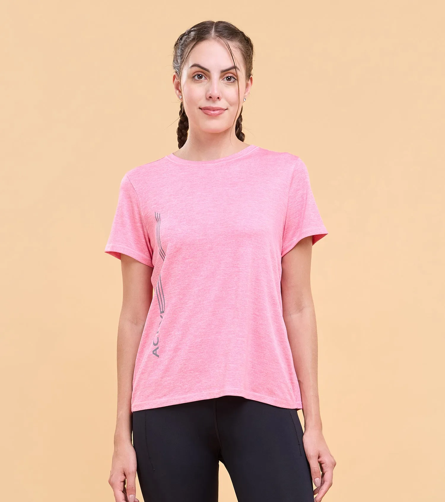 Enamor Womens Athleisure A309- Basic Workout Dry Fit Crew Neck Activewear Tee