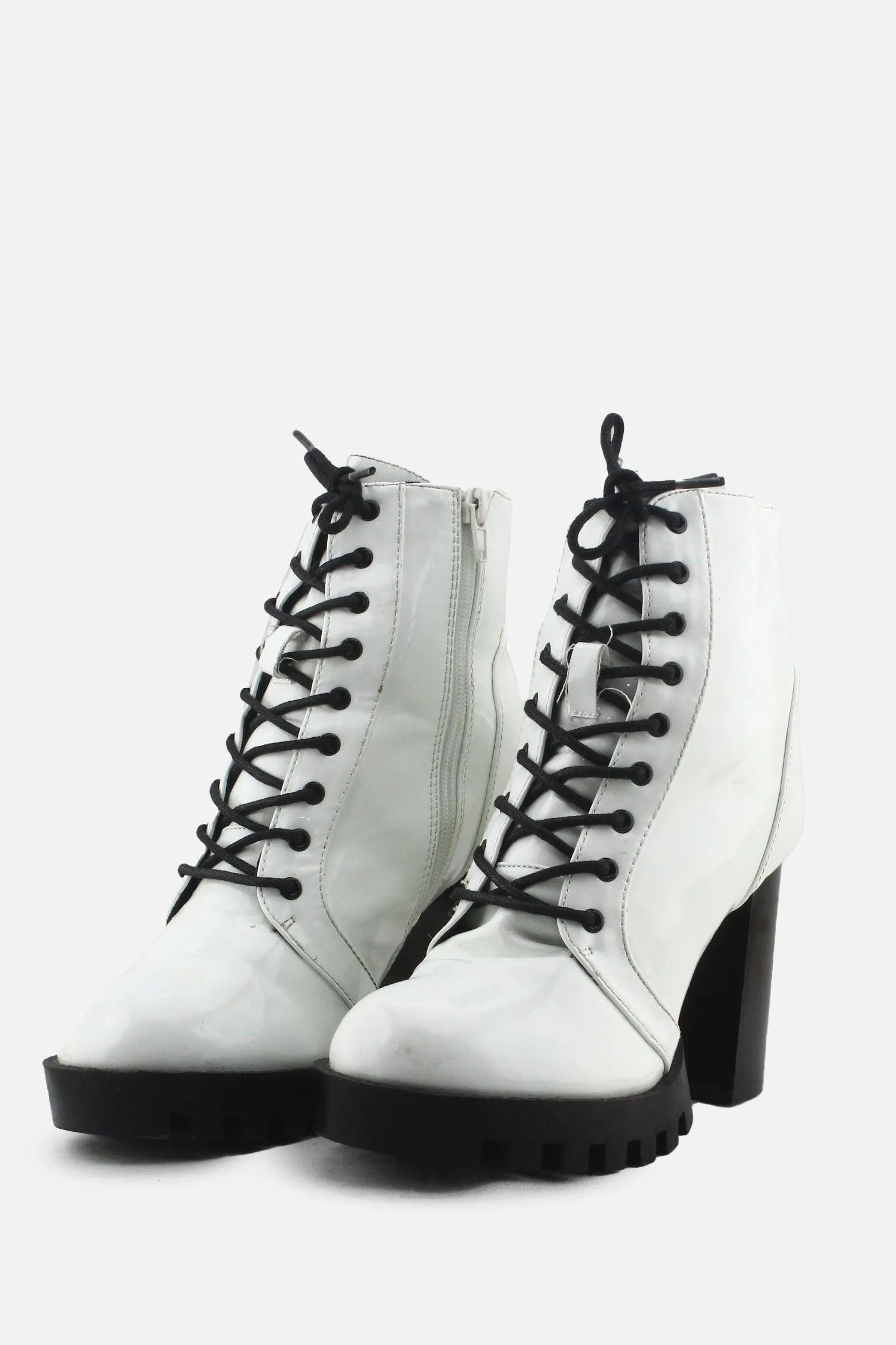 European Brand Zipper Laces Platform Boots | 100% Synthetic Leather