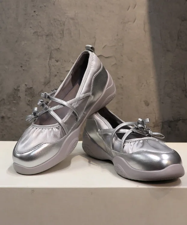 Fashion Comfy Silver Bow Cross Strap Flats Shoes DD1021