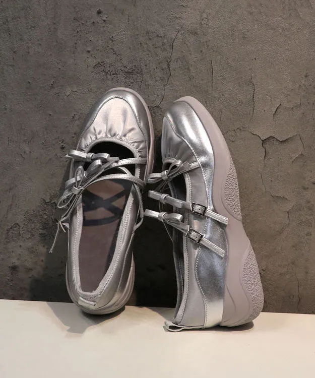 Fashion Comfy Silver Bow Cross Strap Flats Shoes DD1021