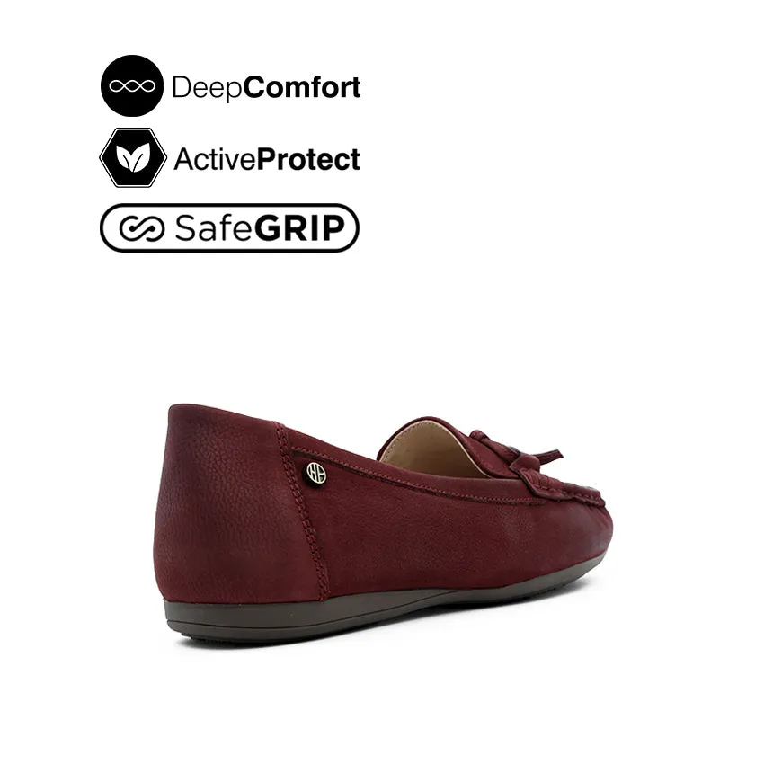 Georgie Mocc Bow Women's Shoes - Burgundy Tumbled Nubuck