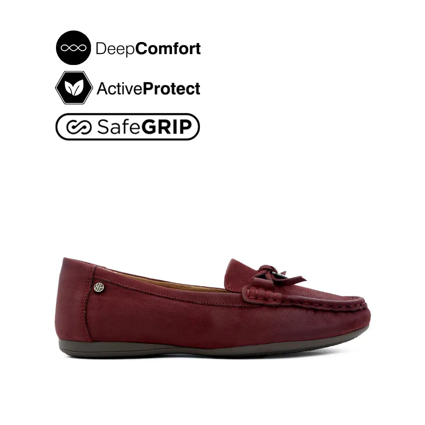 Georgie Mocc Bow Women's Shoes - Burgundy Tumbled Nubuck