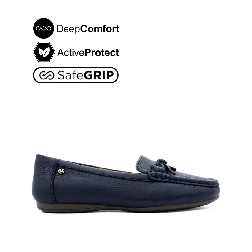 Georgie Mocc Bow Women's Shoes - Navy Tumbled Leather