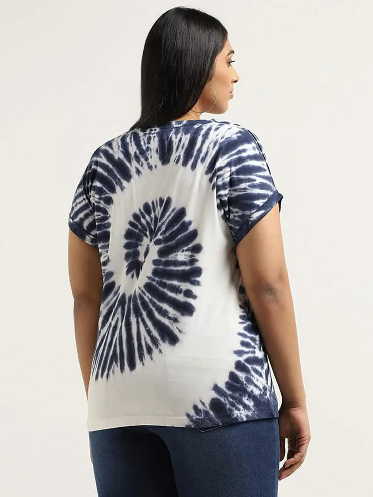 Gia Navy Tie-Dye Printed Cotton T-Shirt