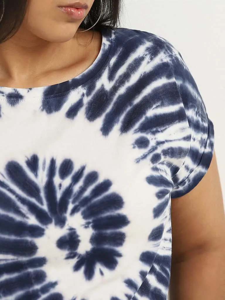 Gia Navy Tie-Dye Printed Cotton T-Shirt