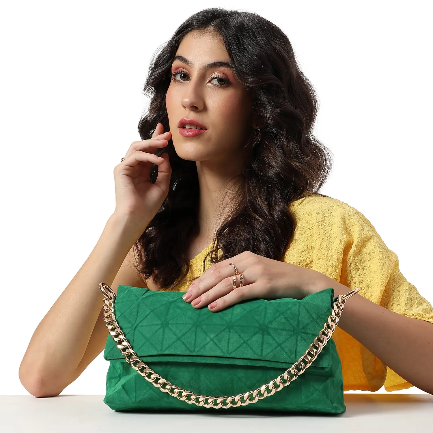 Haute Sauce Women green quilted sling bag (HSHB1227)