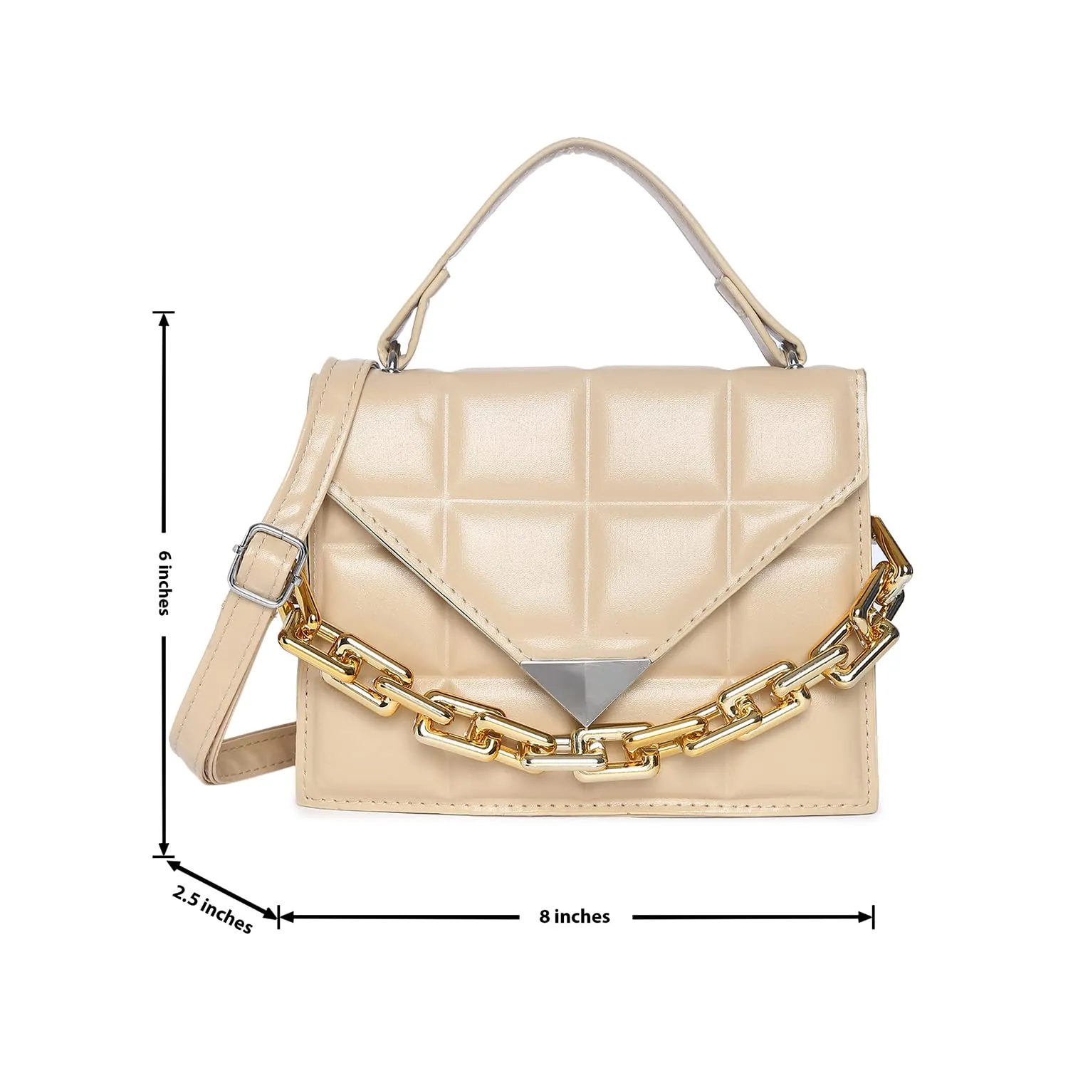 Haute Sauce Women's Quilted Magnet Lock Sling Bag with Chain detail (AZ_HSHB1014) Beige