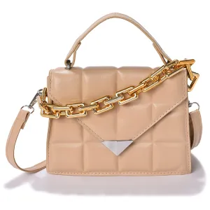 Haute Sauce Women's Quilted Magnet Lock Sling Bag with Chain detail (AZ_HSHB1014) Beige