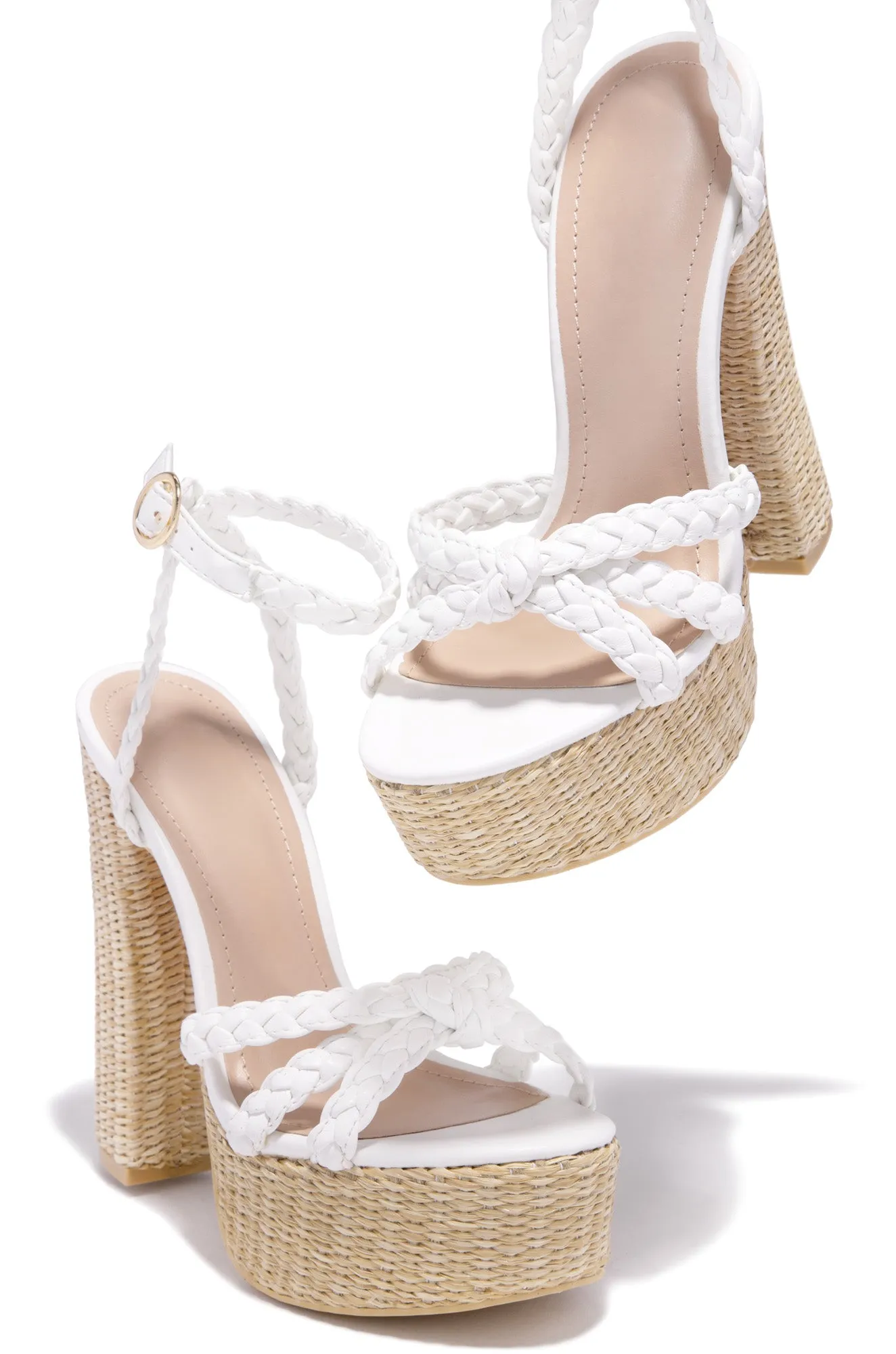 Hilda Platform Block High Heels - White