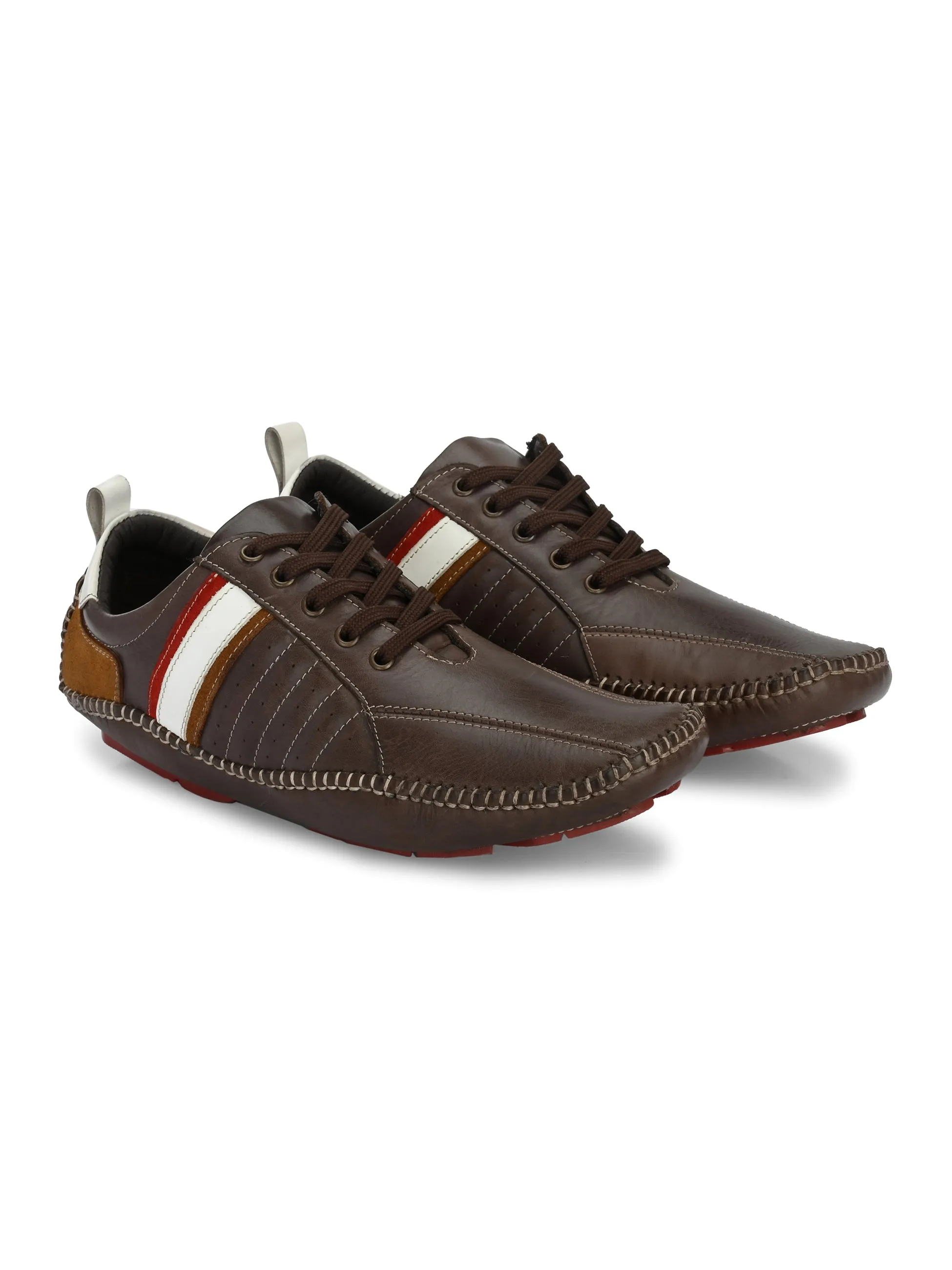 Hitz Men's Brown Leather Boat Shoes with Laces