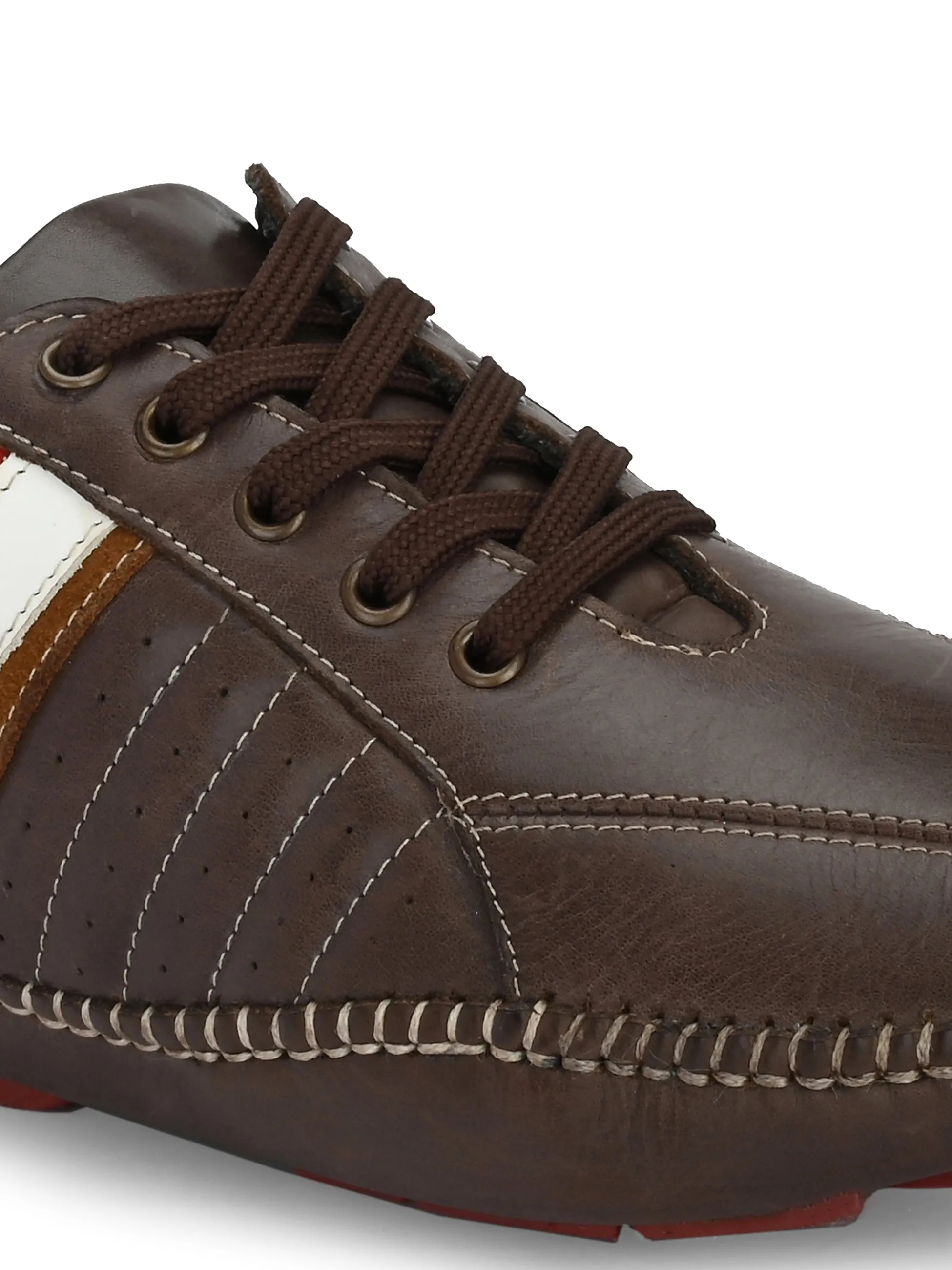 Hitz Men's Brown Leather Boat Shoes with Laces