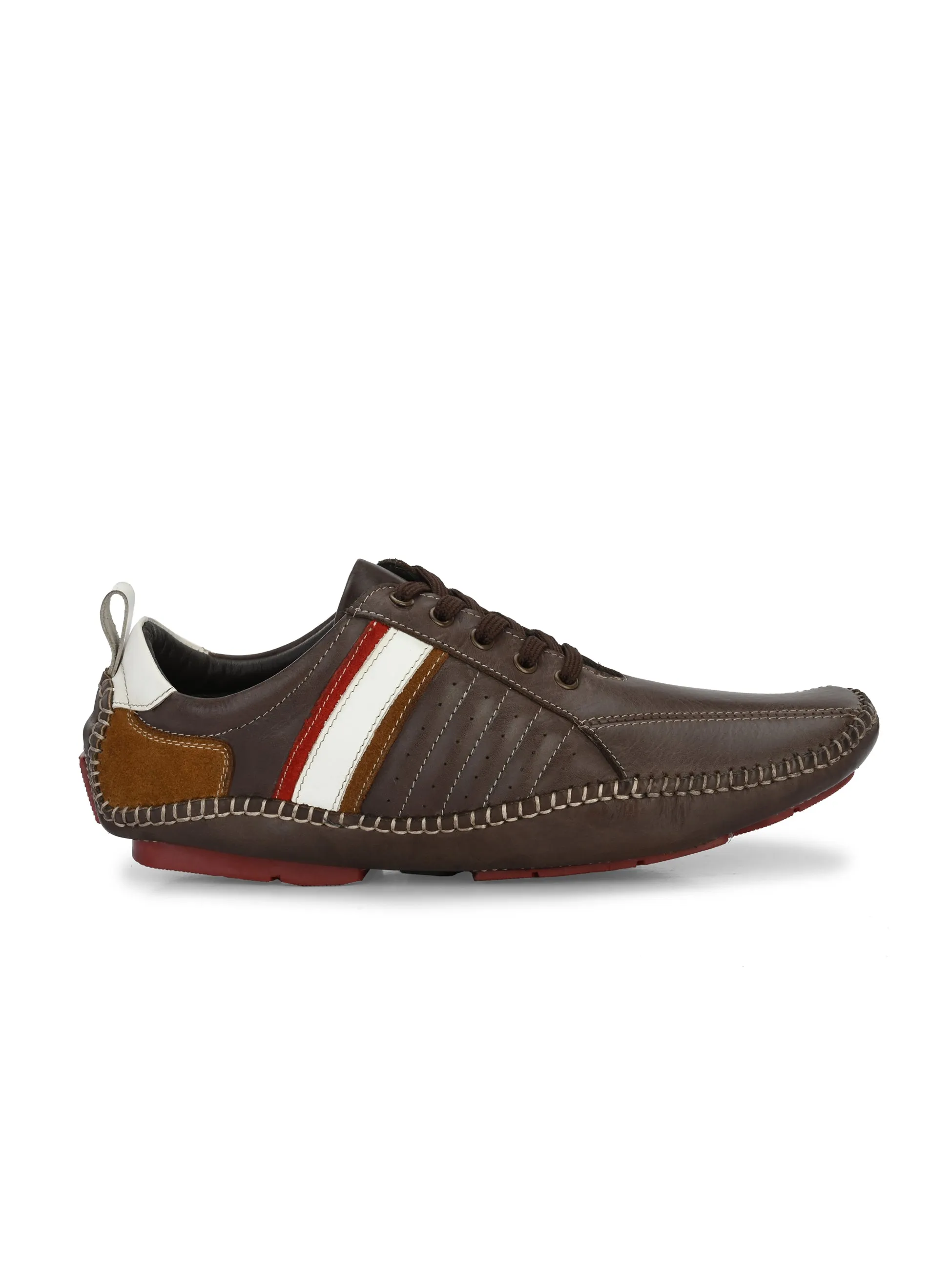 Hitz Men's Brown Leather Boat Shoes with Laces