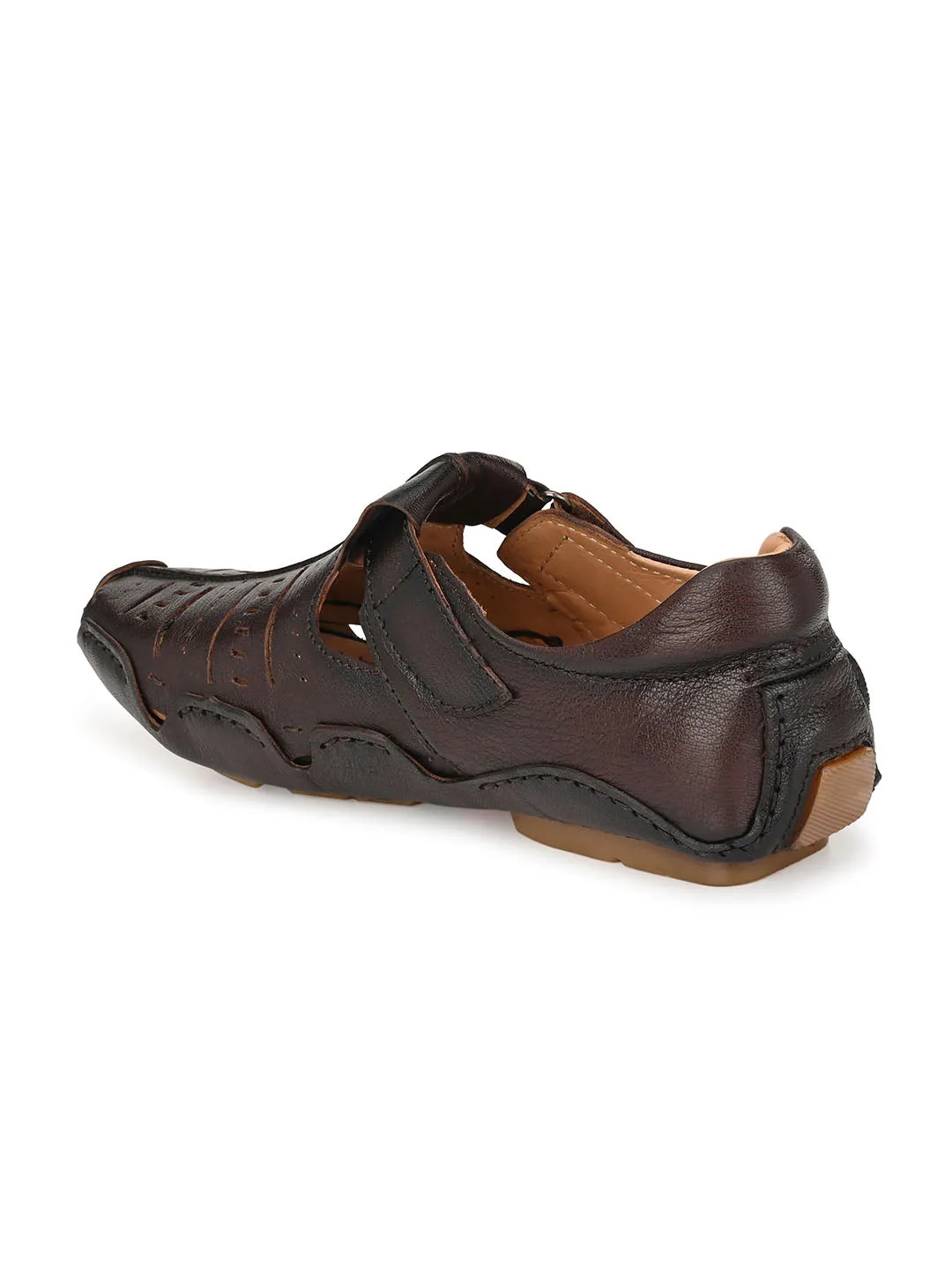 HITZ361 Men's Totone Leather Driving  Velcro Sandals