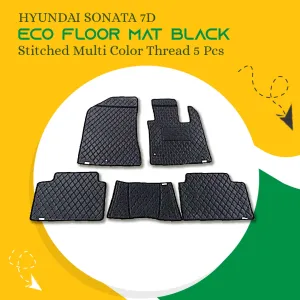 Hyundai Sonata 7D Eco Floor Mat Black Stitched Multi Color Thread 5 Pcs - Model 2020-2024