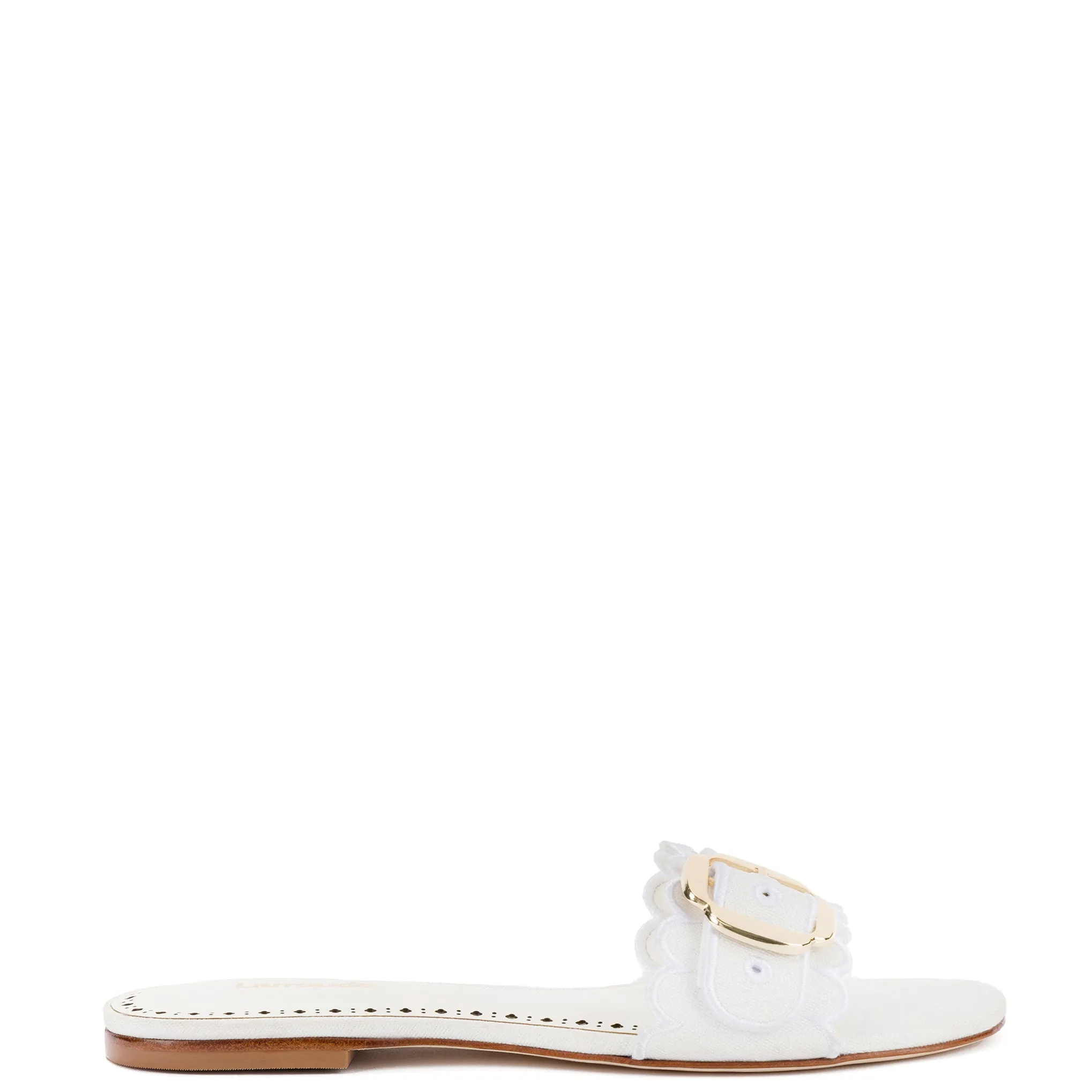 Ivy Broderie Flat Mule In White Raffia