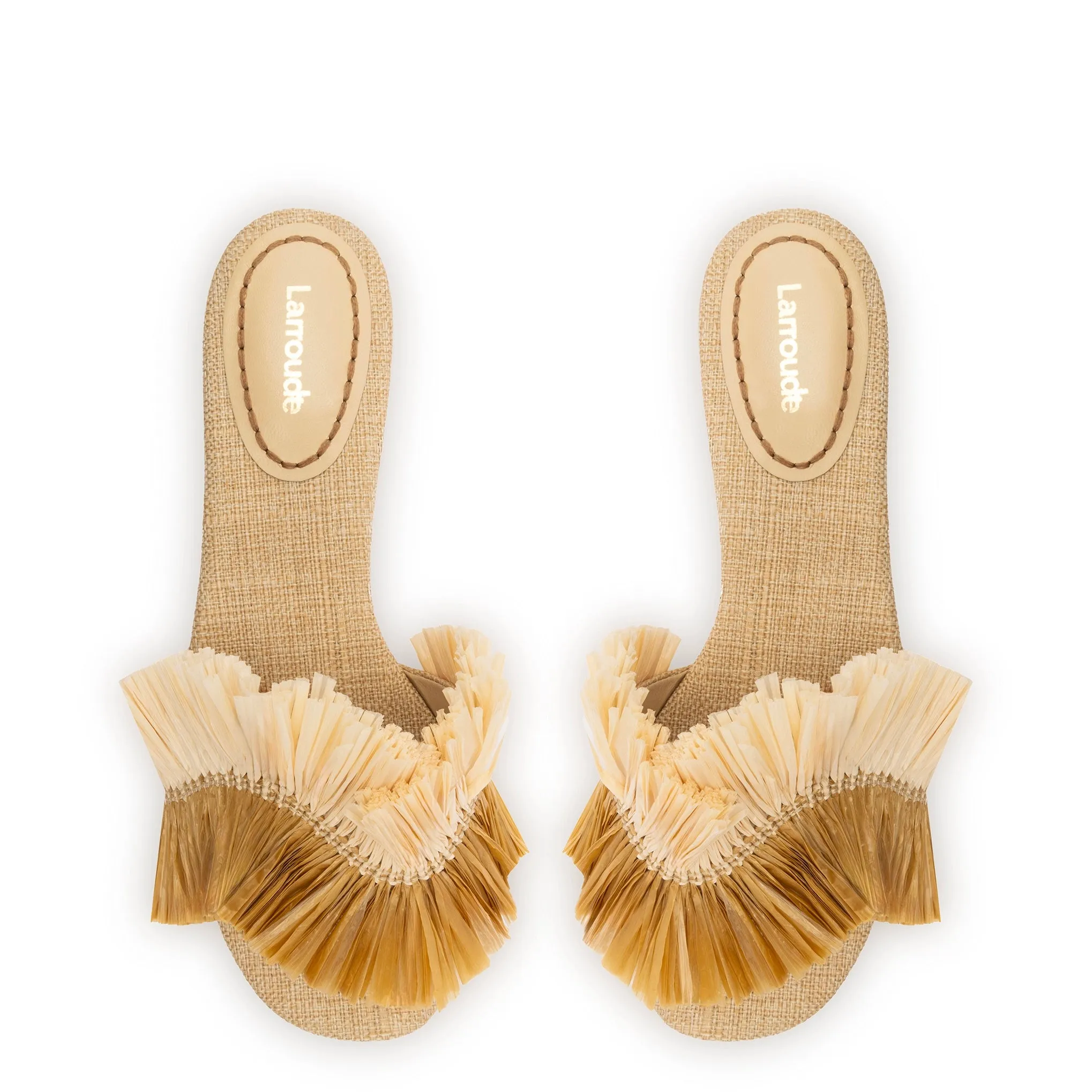 Ivy Fringe Flat In Beige Raffia