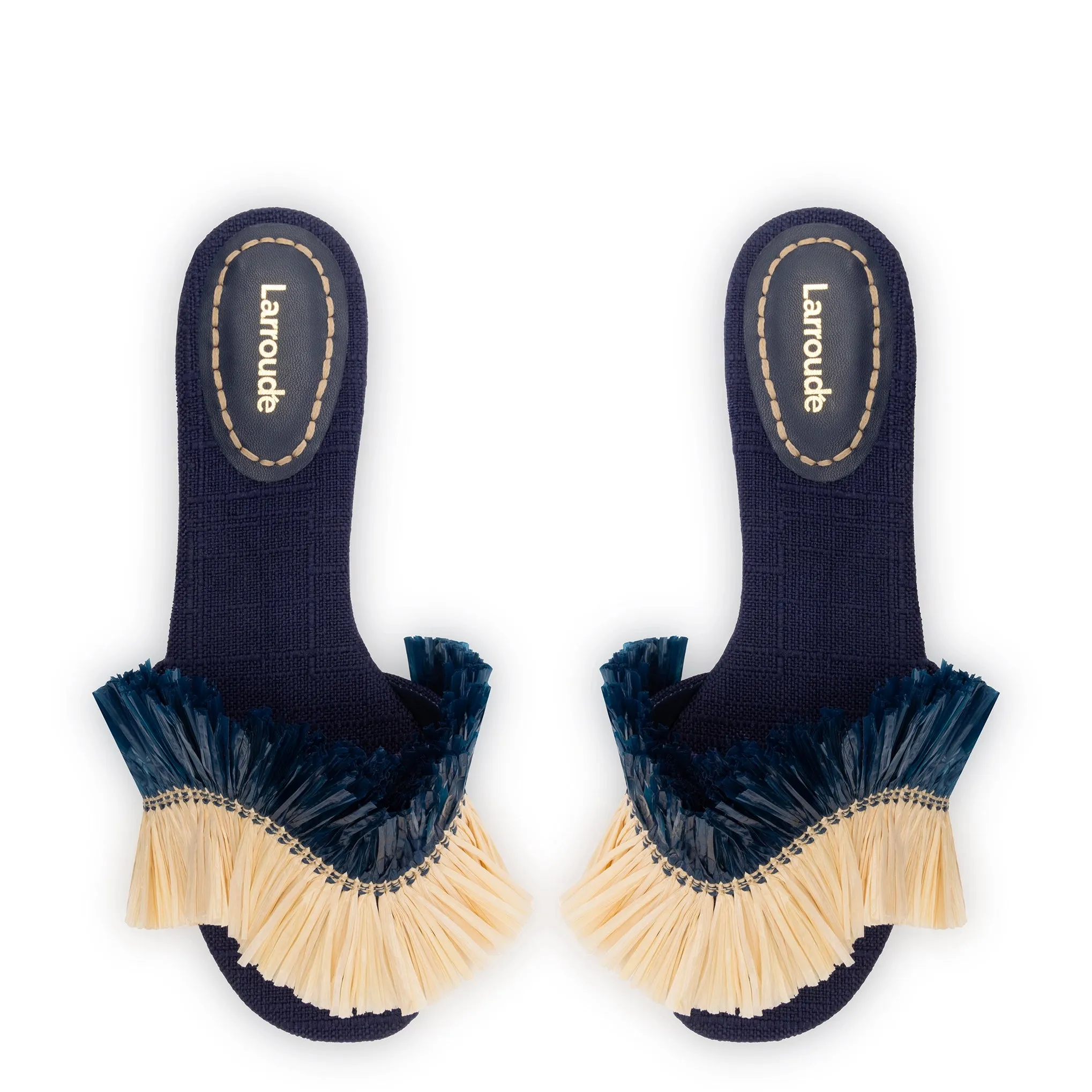 Ivy Fringe Flat In Navy Raffia