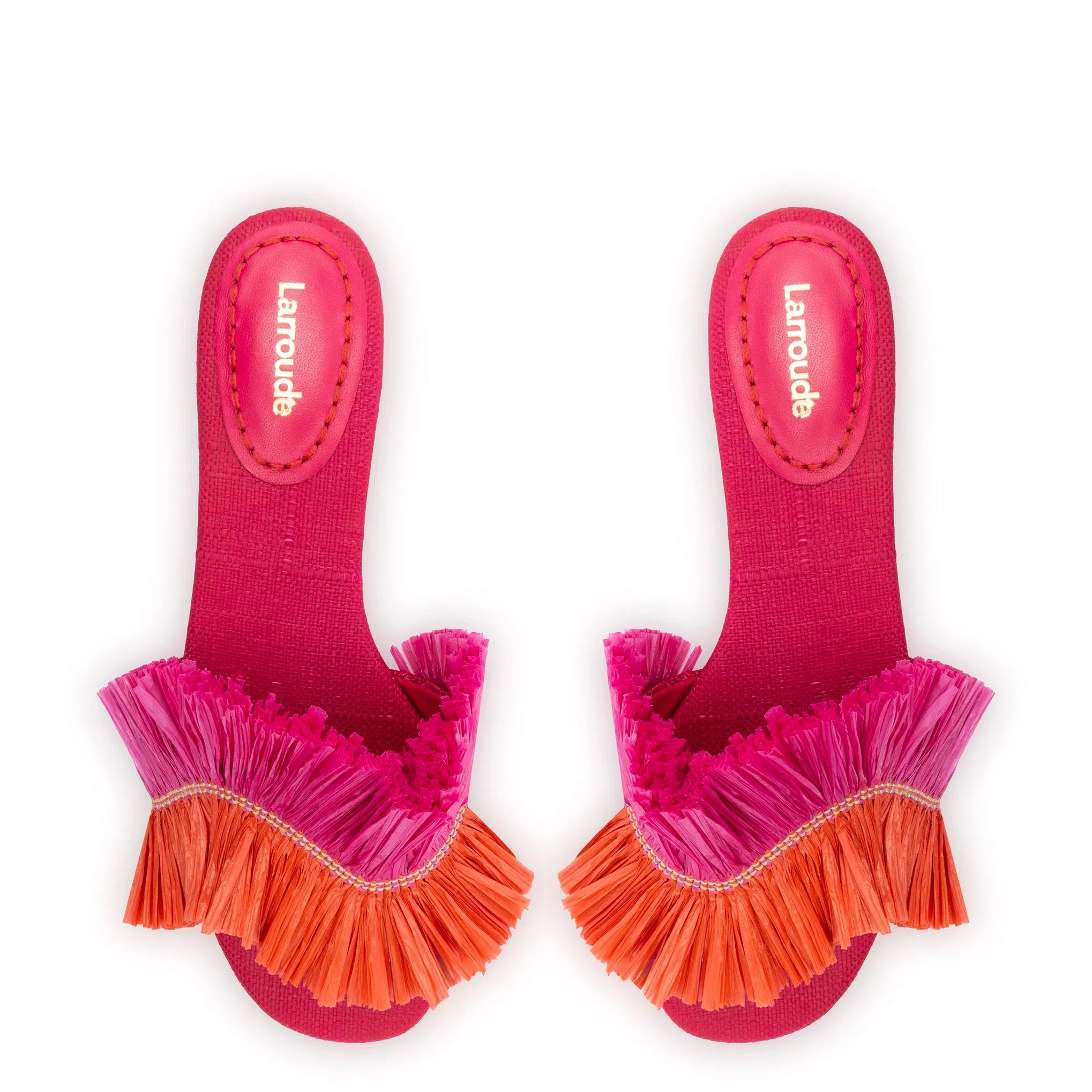 Ivy Fringe Flat In Pink and Orange Raffia