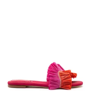 Ivy Fringe Flat In Pink and Orange Raffia