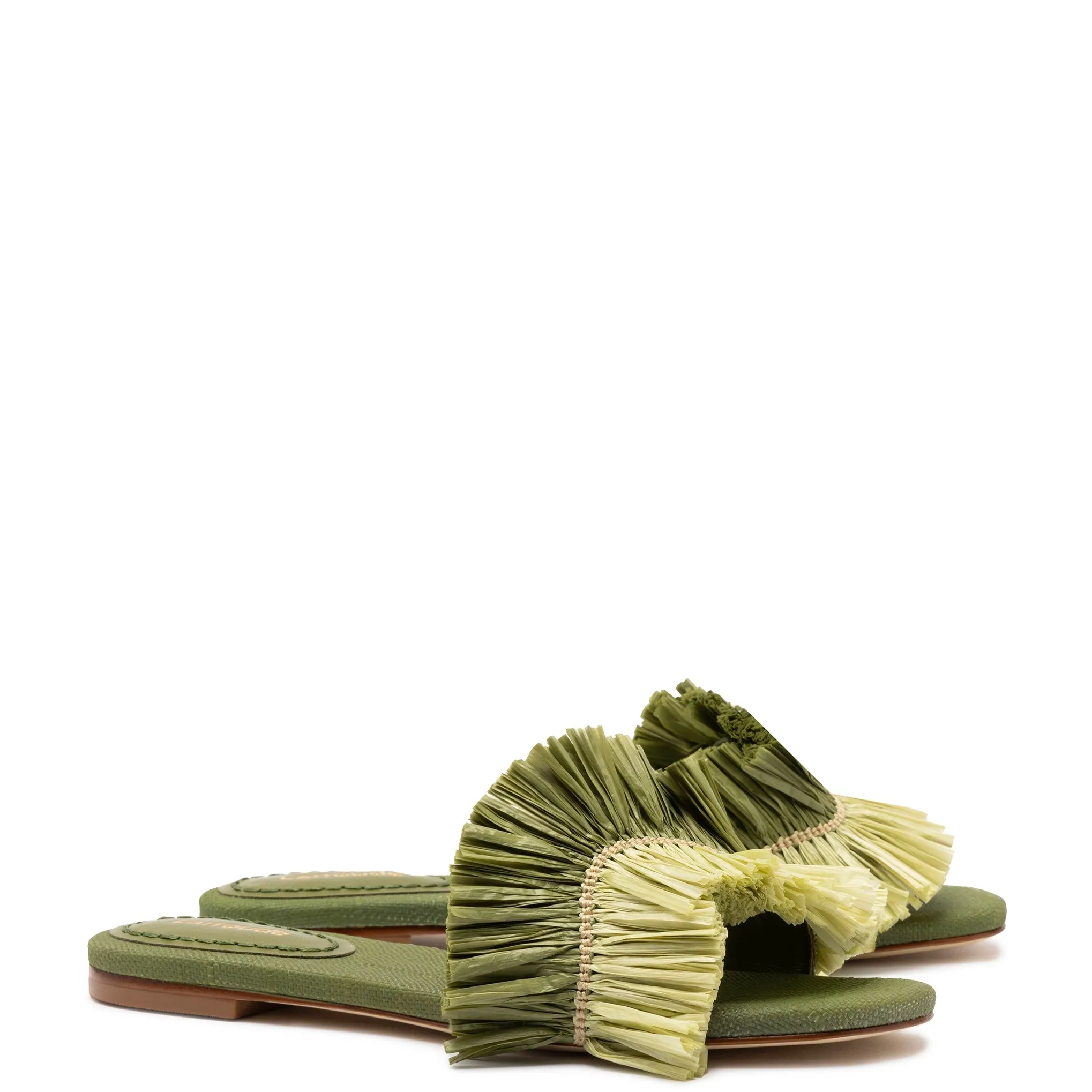 Ivy Fringe Flat In Seaweed Raffia