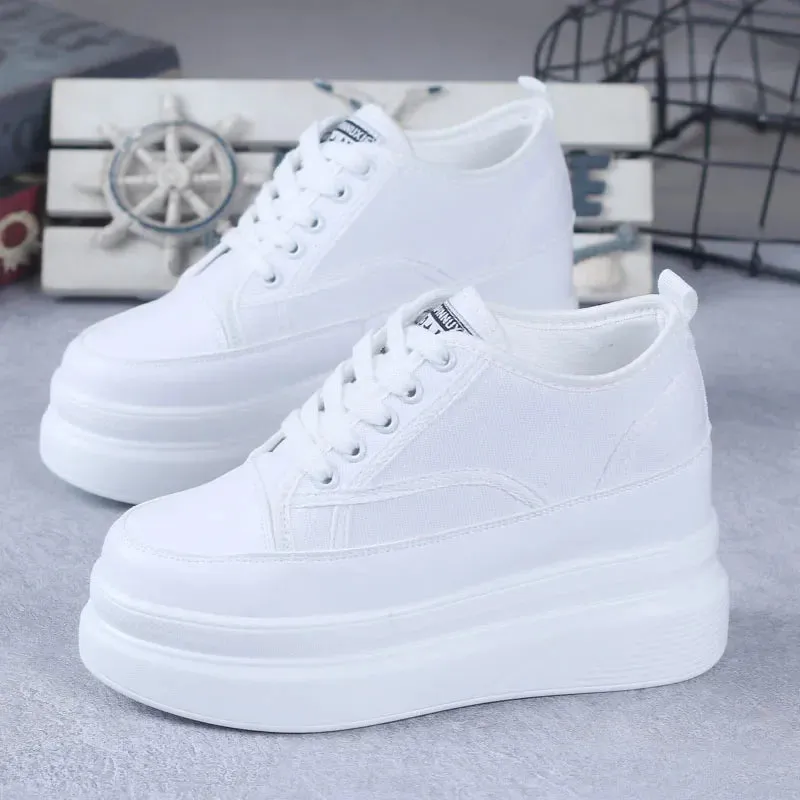 Joskaa 2024 New White Canvas Platform Sneakers