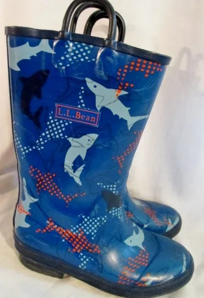 Kids Boys L.L. BEAN SHARK Wellies Rain Boots Rainboots BLUE 1 Puddle Jumpers