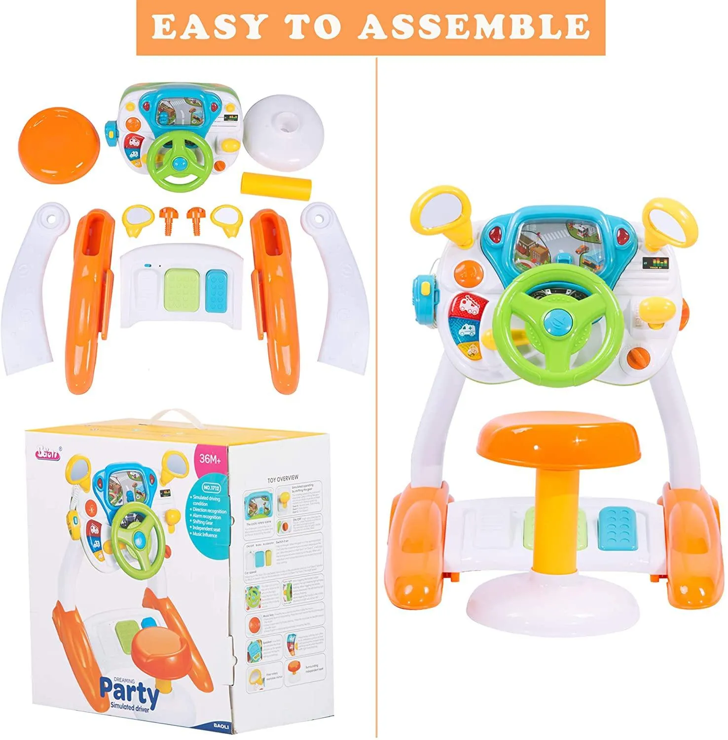 Kids Driving Simulate Ride on Toy Pretend Play Steering Wheel Toy for Toddlers