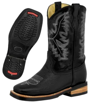 Kids Toddler Western Cowboy Boots Classic Square Toe Black - #187