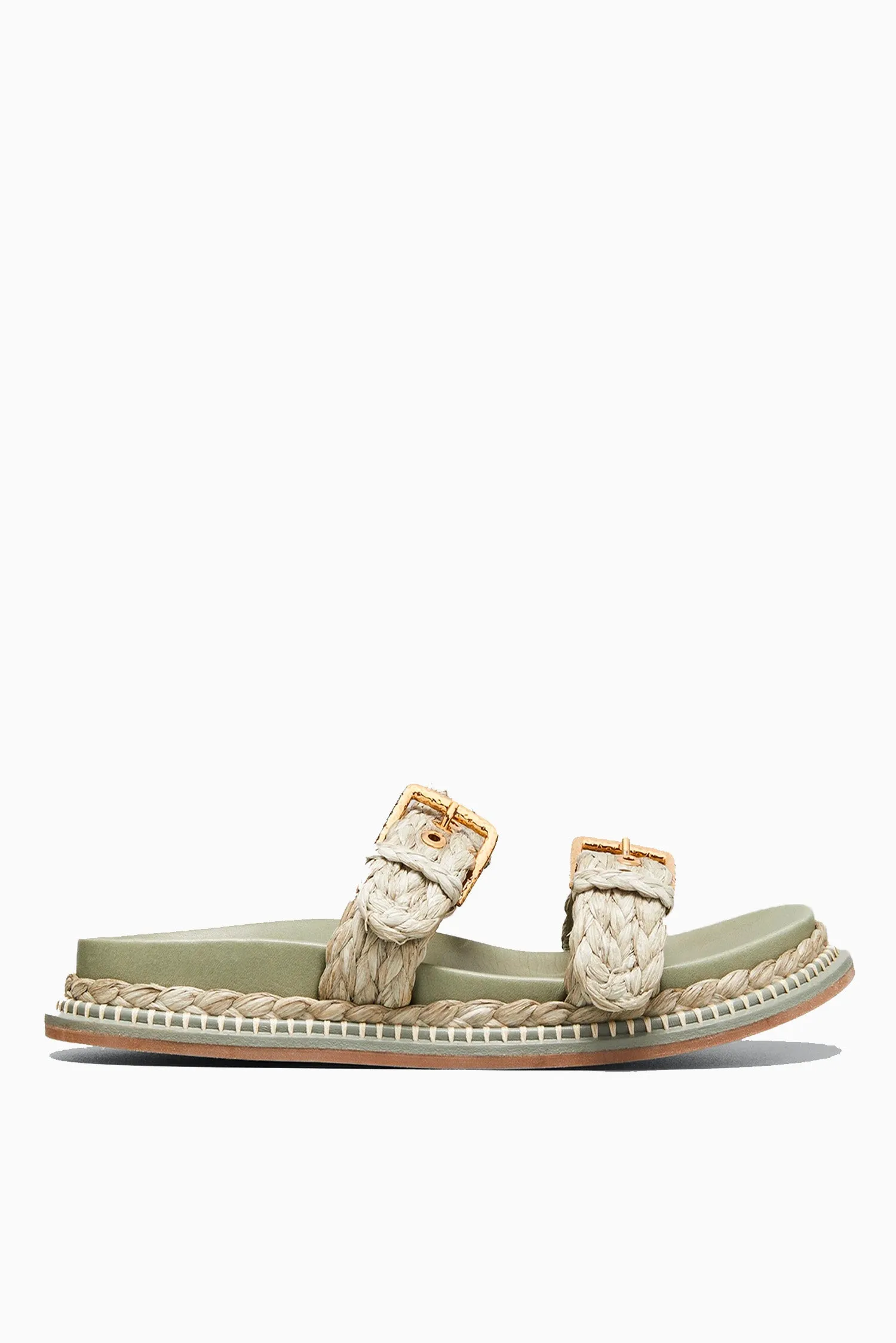 Kiera Raffia Slide - Malachite Green