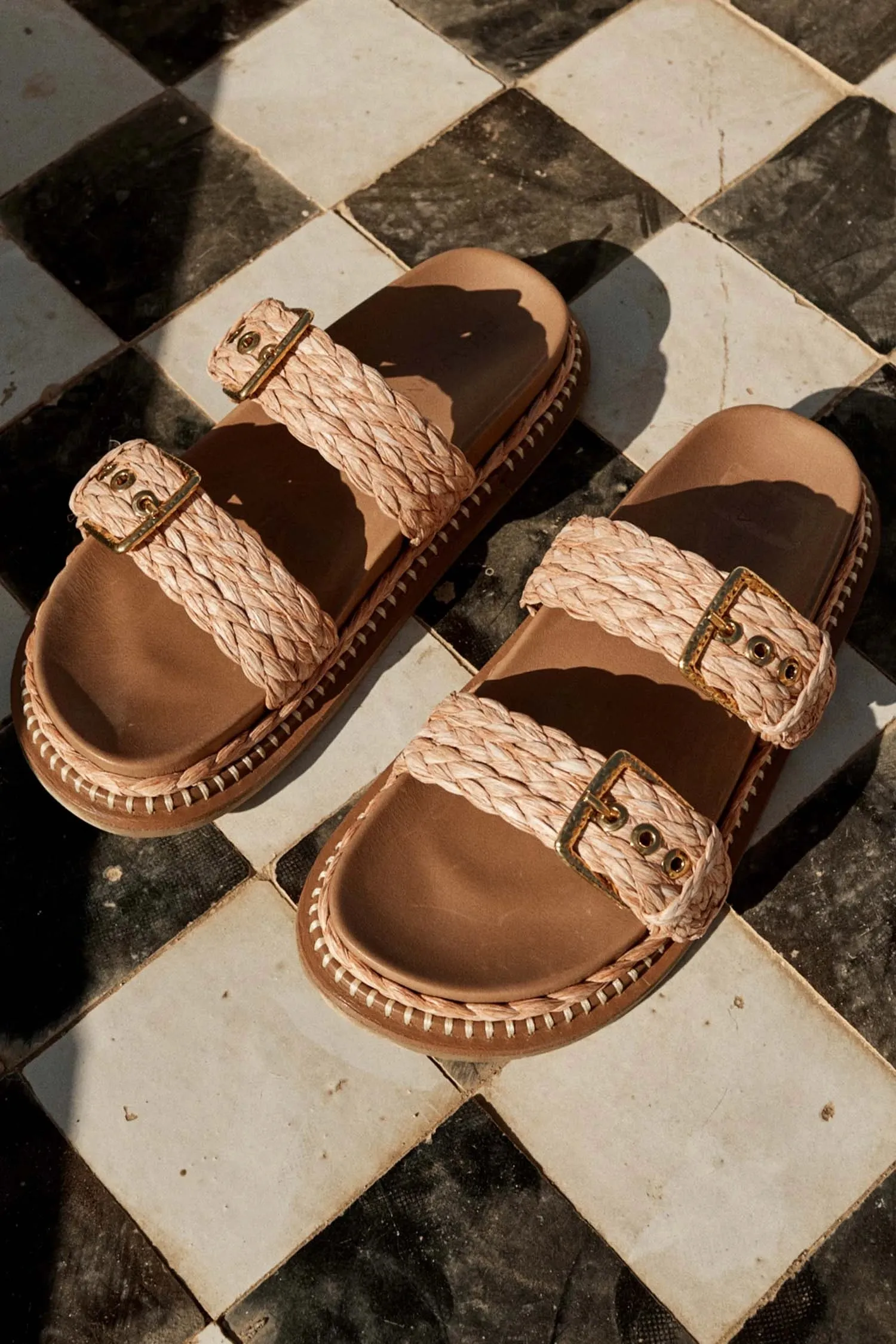 Kiera Raffia Slide - Terracotta