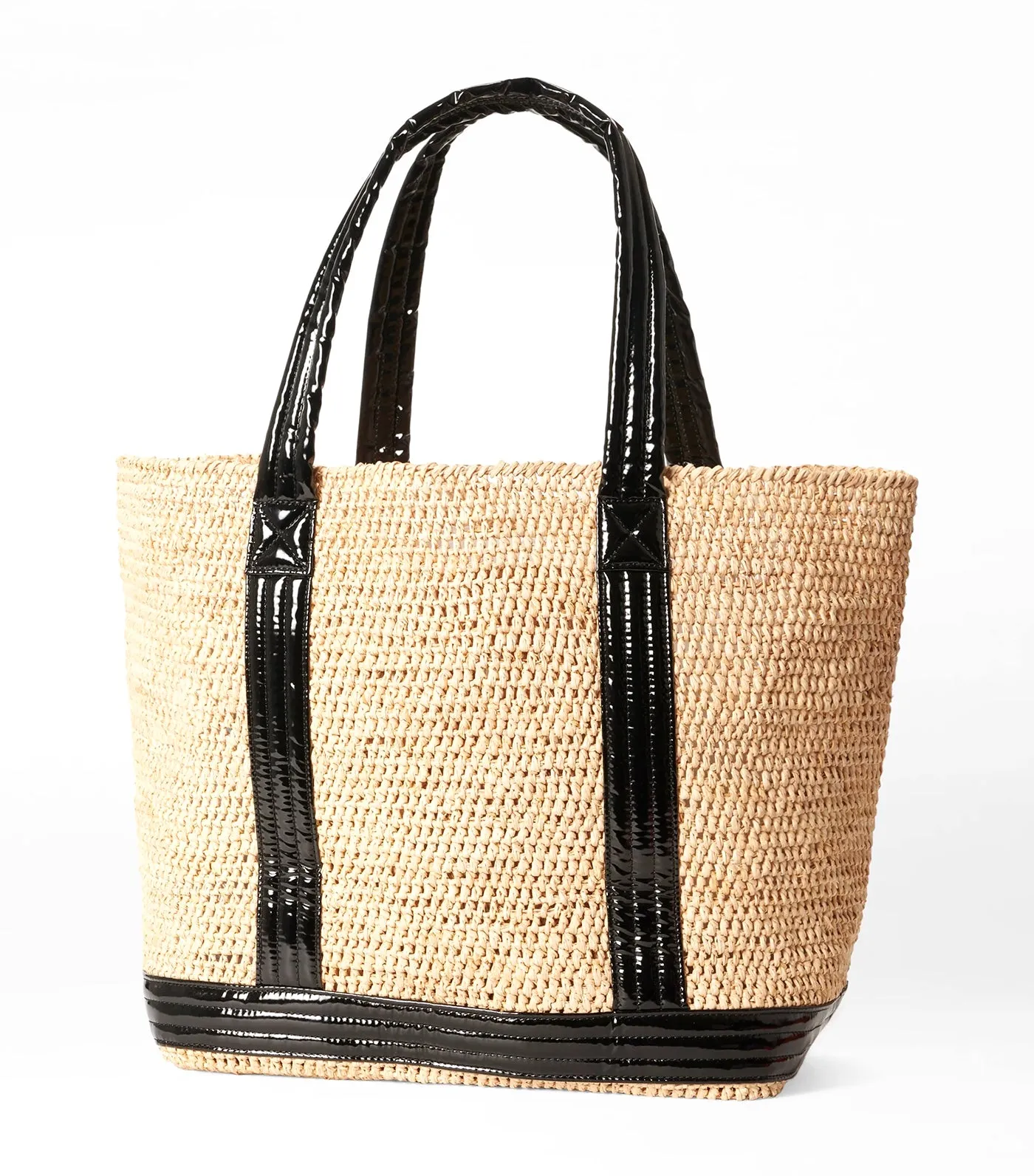 Large Raffia Tote Raffia/Black Lacquer