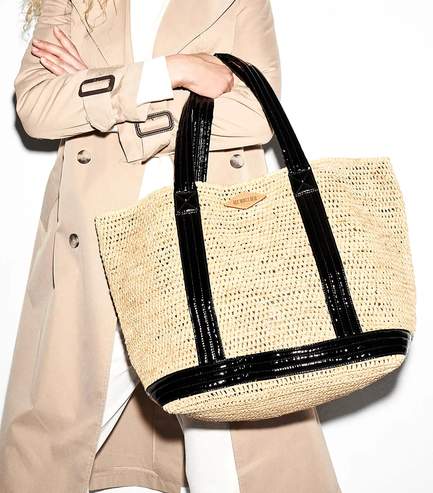 Large Raffia Tote Raffia/Black Lacquer