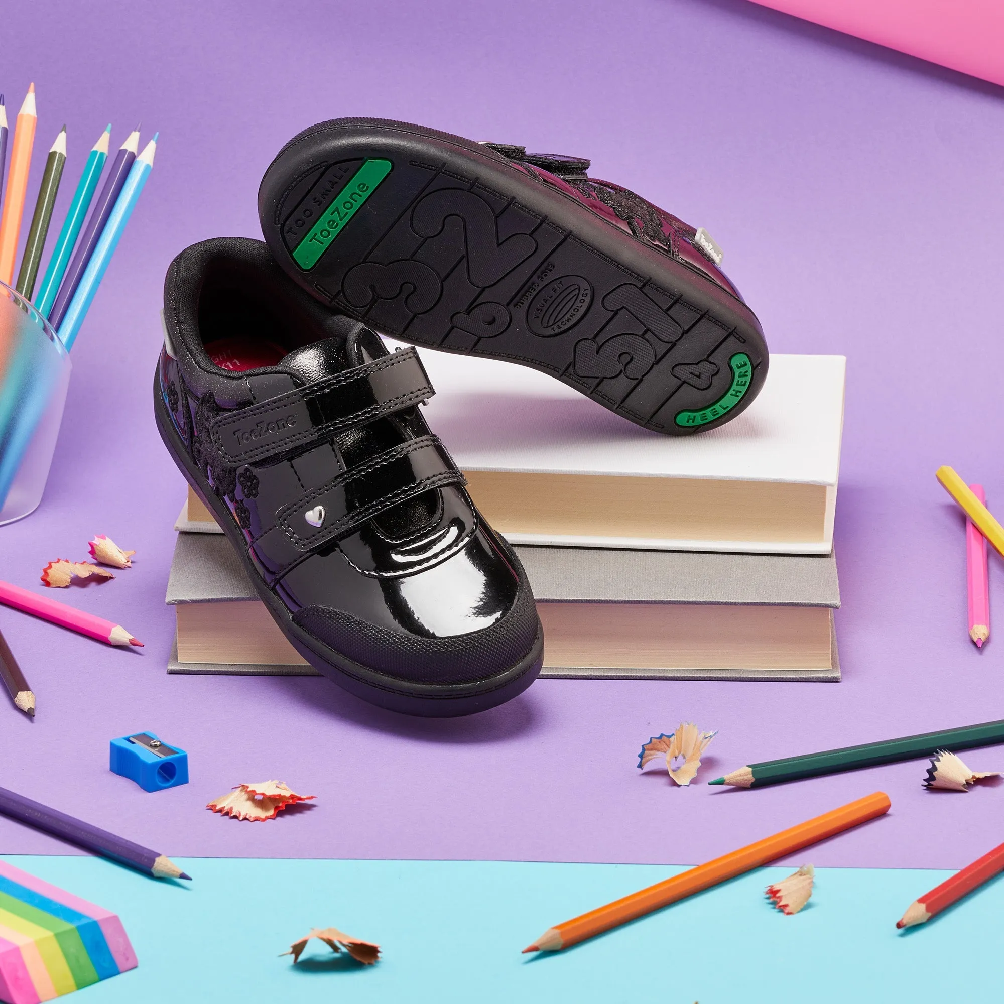 LIA - Patent Double Rip Tape Unicorn School Shoes