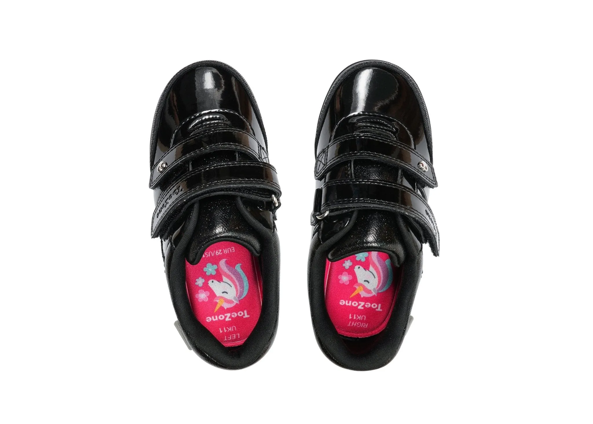 LIA - Patent Double Rip Tape Unicorn School Shoes