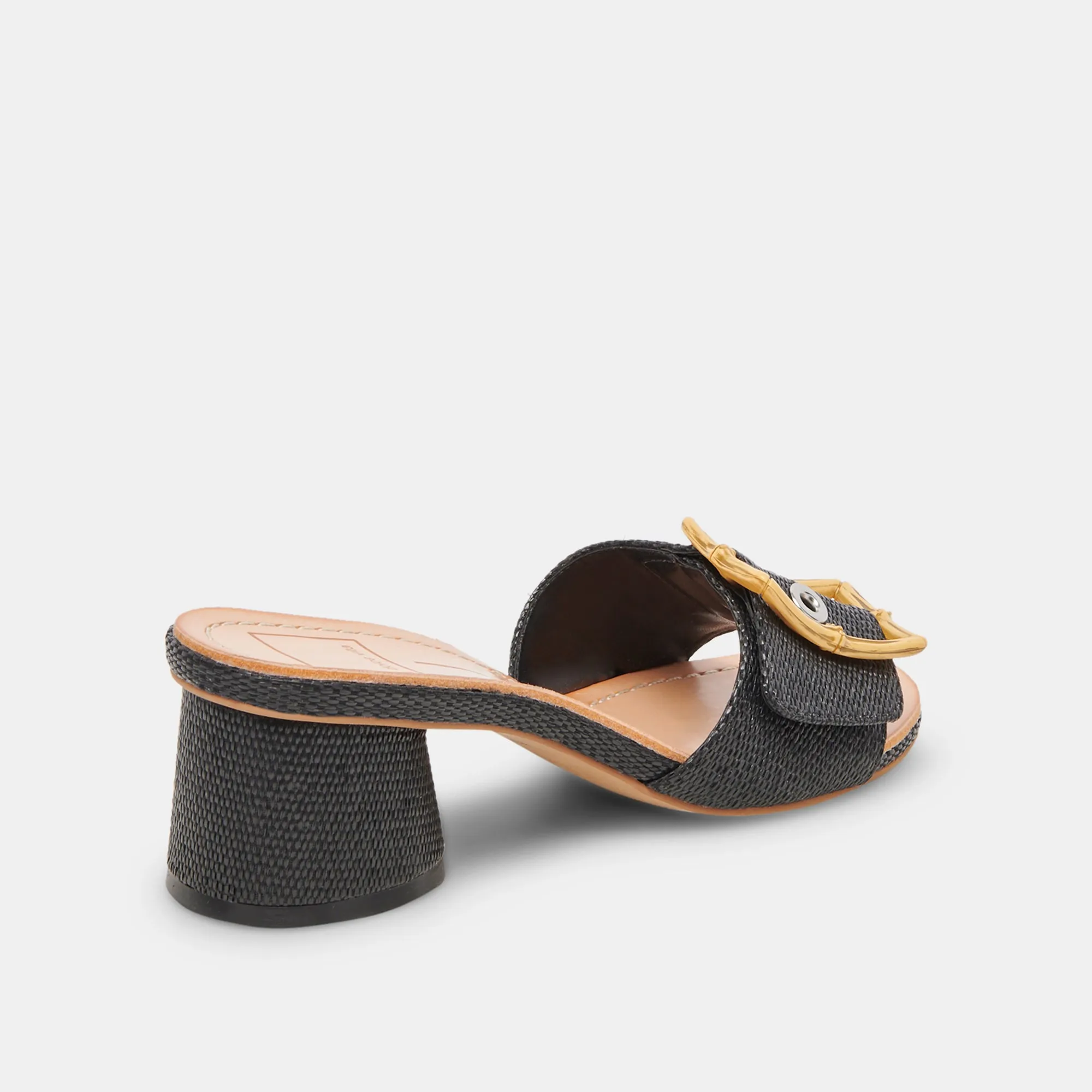 LUCEY WIDE HEELS BLACK RAFFIA