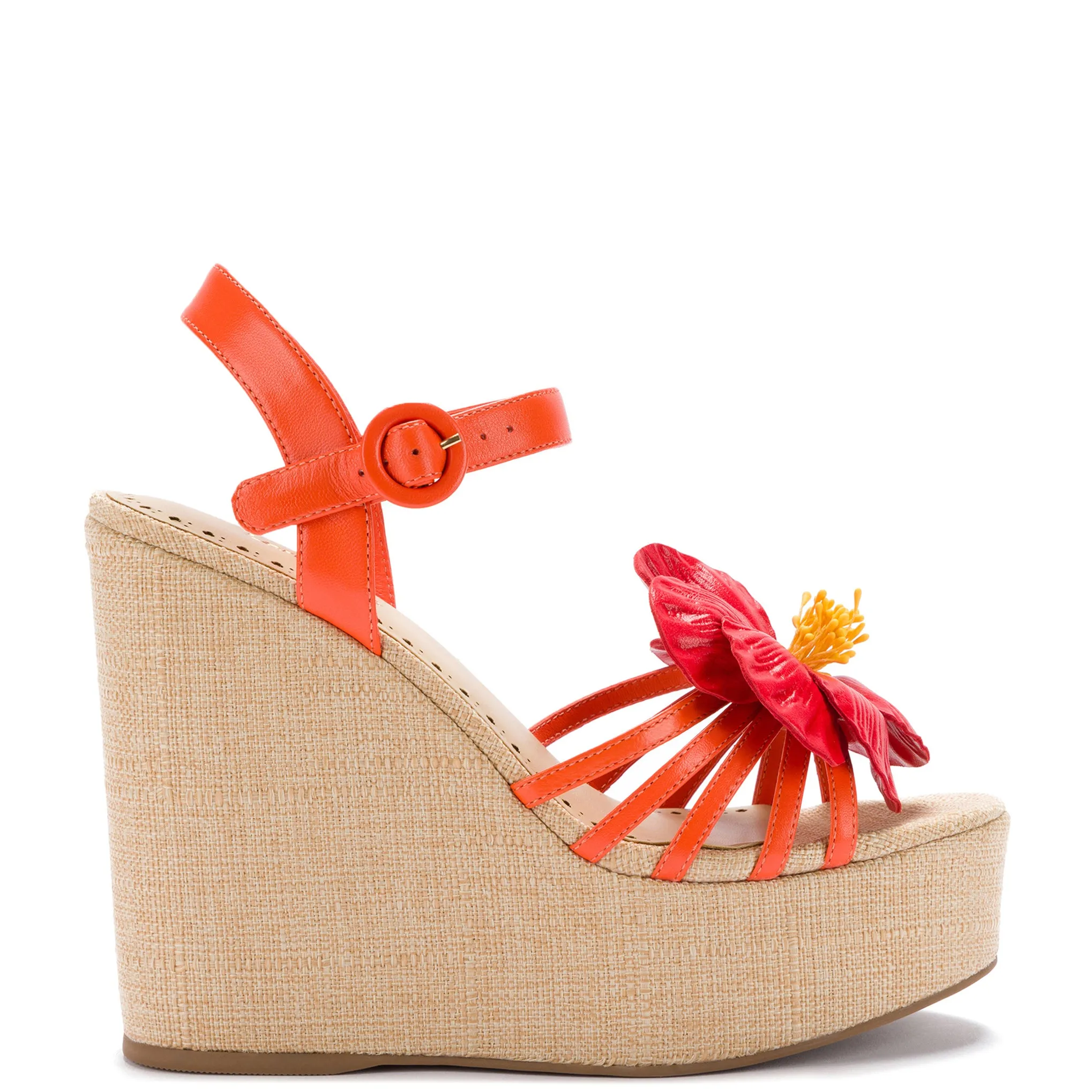 Magnolia Wedge In Orange Leather