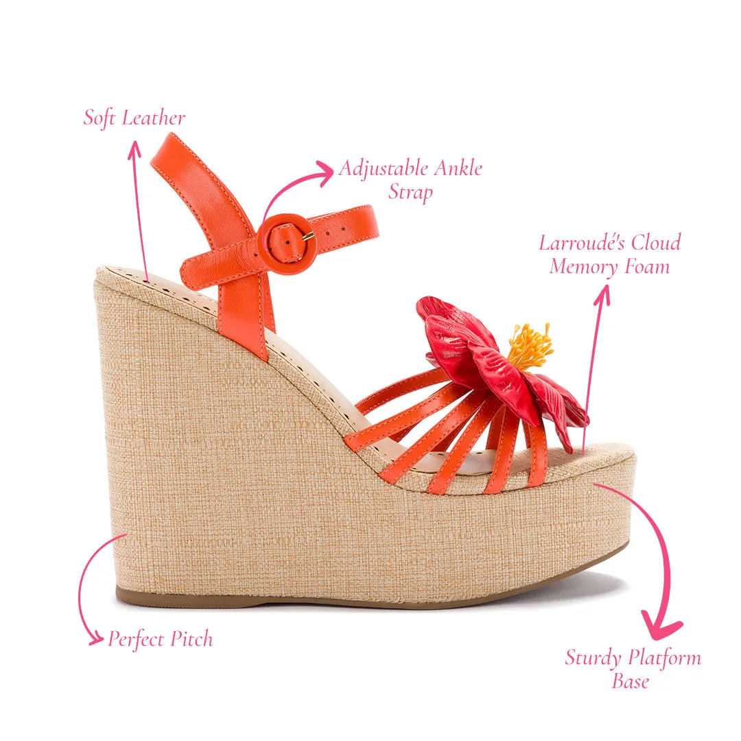 Magnolia Wedge In Orange Leather