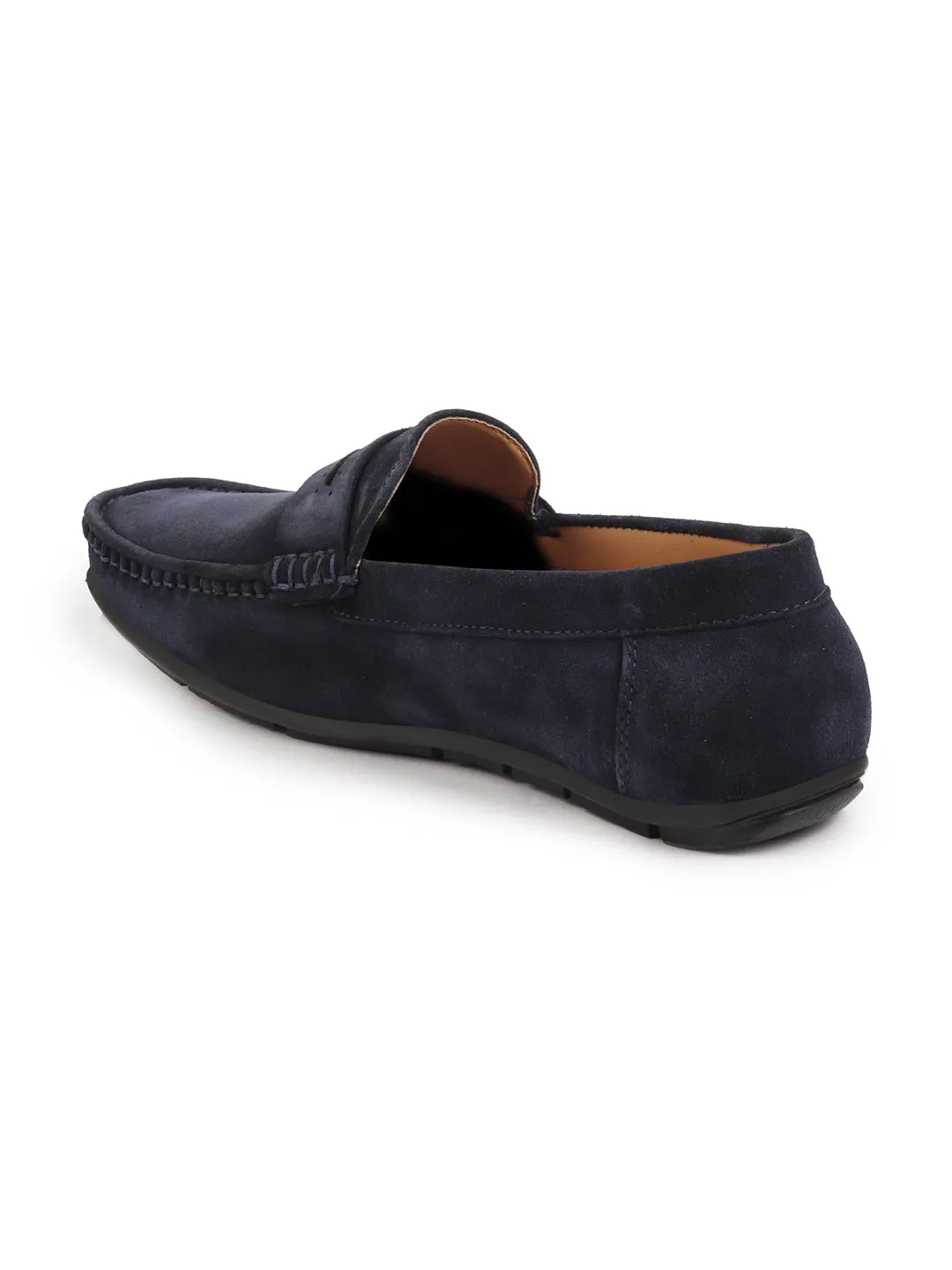 Men Blue Suede Leather Side Stitched Slip On Driving Loafer|Party Loafer|Moccasin For Wedding Party