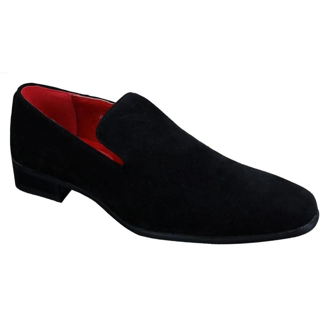 Mens Slip On Suede Driving Loafers Shoes Leather Smart Casual Red Blue Black