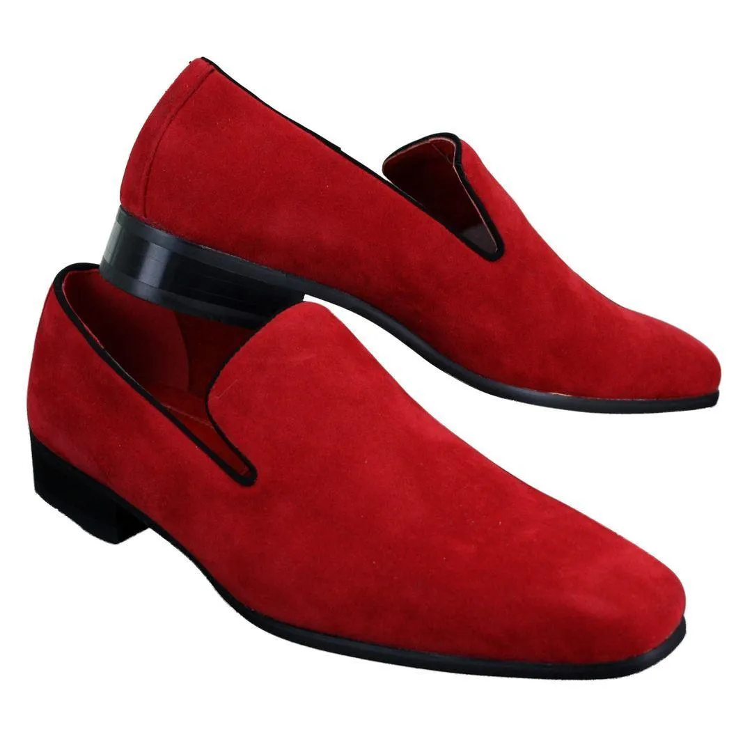 Mens Slip On Suede Driving Loafers Shoes Leather Smart Casual Red Blue Black