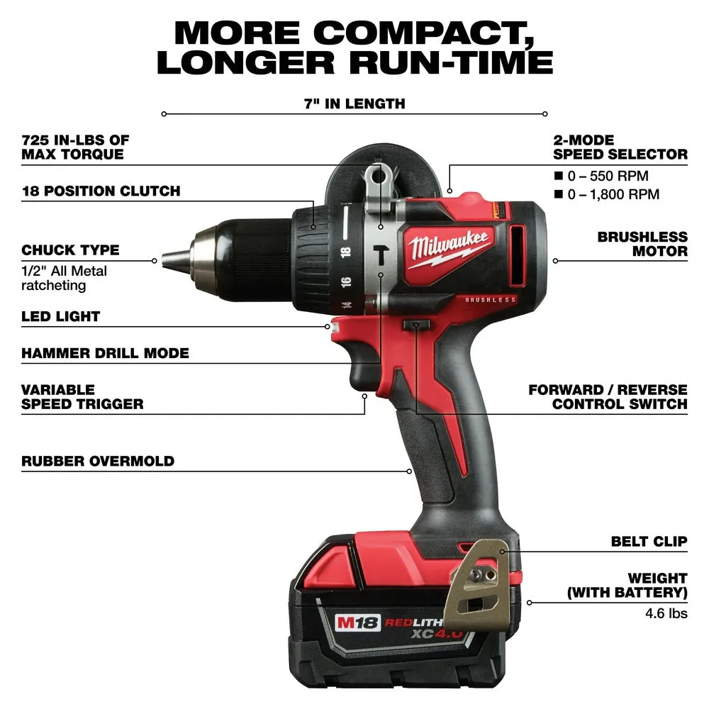 Milwaukee 2902-22 M18 Brushless 1/2" Hammer Drill Kit