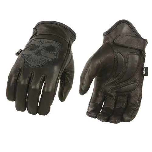 Milwaukee Leather Men's Black Leather ‘Reflective Skull’ Motorcycle Hand Gloves W/Gel Padded Palm MG7570